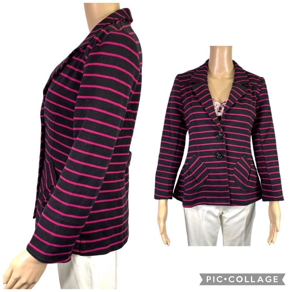 Cheryl Nash Windridge Womens Tailored Blazer Suit Jacket Striped Black Pink Med